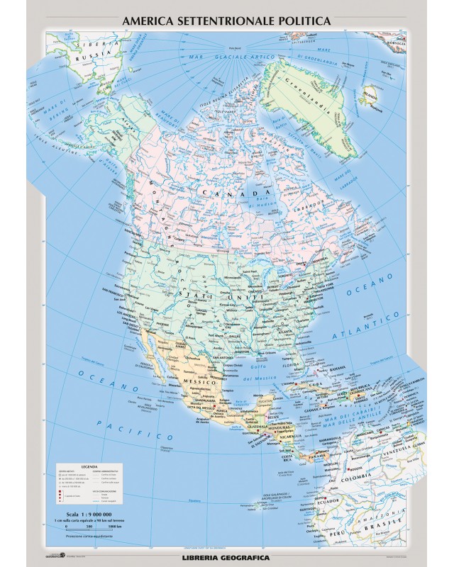 America Settentrionale Fisica Politica Carta Murale